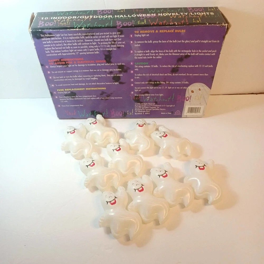 Vtg Halloween Blow Mold String Lights Covers 10 Ghosts Skeletons NO LIGHTS